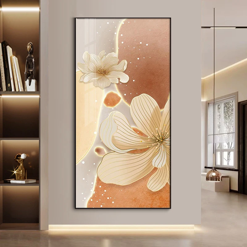 

Marble Texture Flowers Luxury Poster Prints Modern Abstract Canvas Art Landscape Painting Orange Beige Color Block Decor Picture