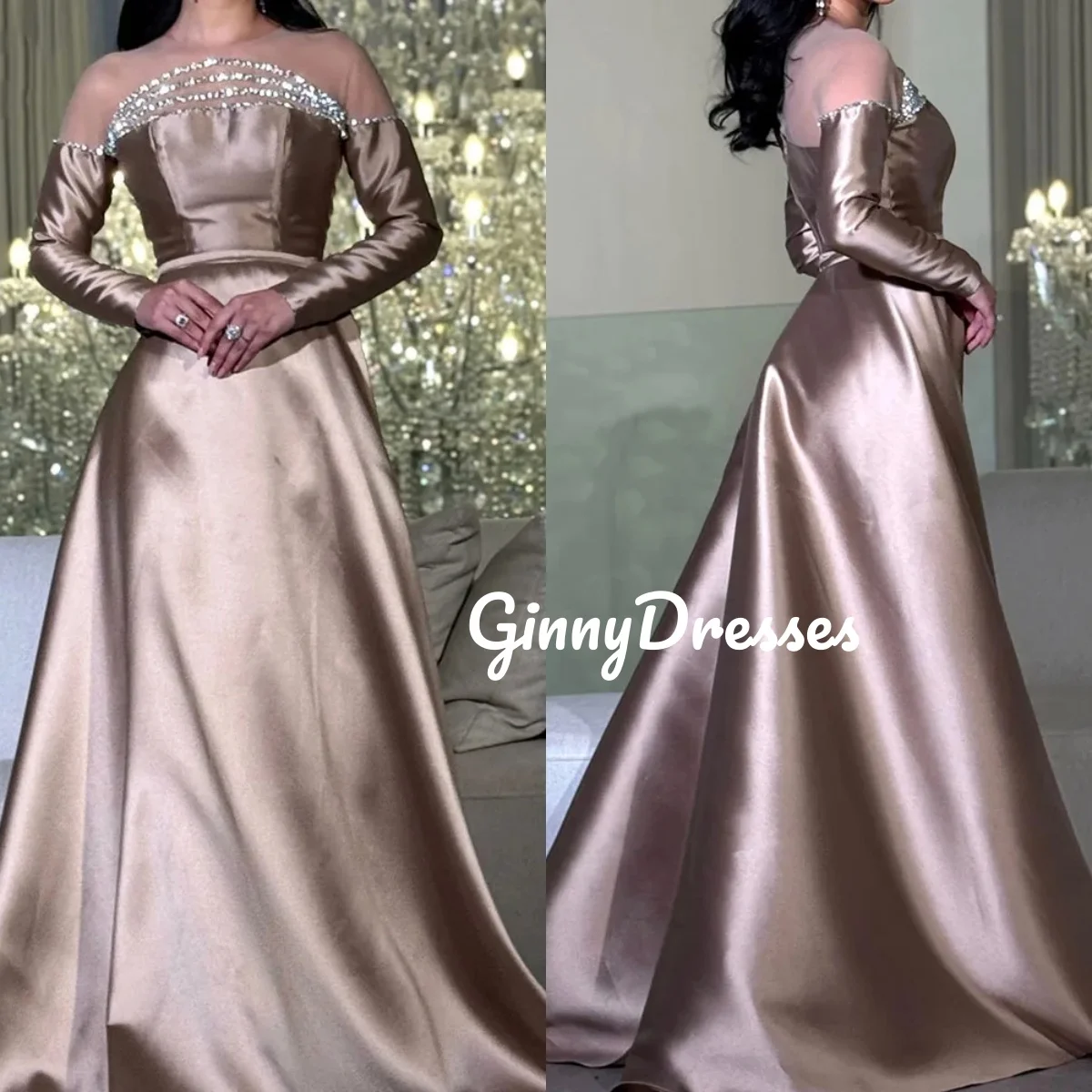 

A-Line Ruffle Dress Women Elegant Luxury Strapless Floor-Length Vestidos De Fiesta Zipper Up Long Sleeves Prom Dress Women