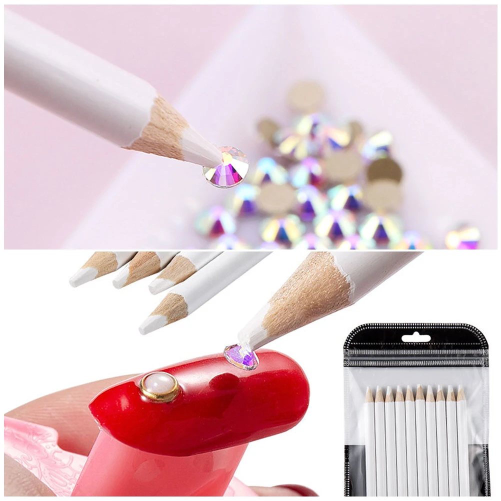 

25pcs Art Dotting Pencil Rhinestone Manicure Gems Design Tool Fine Tip Comfort Grip White Colored Pencil Draw Nail Point