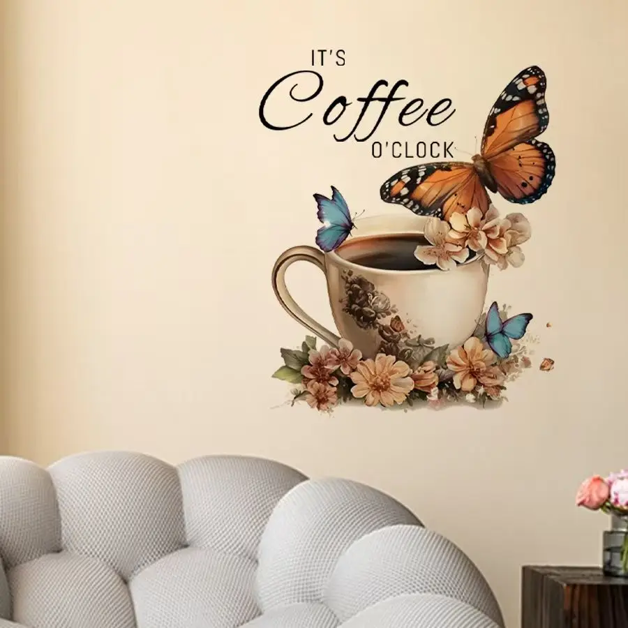 IT's Coffee O'Clock Creative PVC Stickers for Coffee Shop Office Leisure Area Living Room Background Decoration AA460 view 3