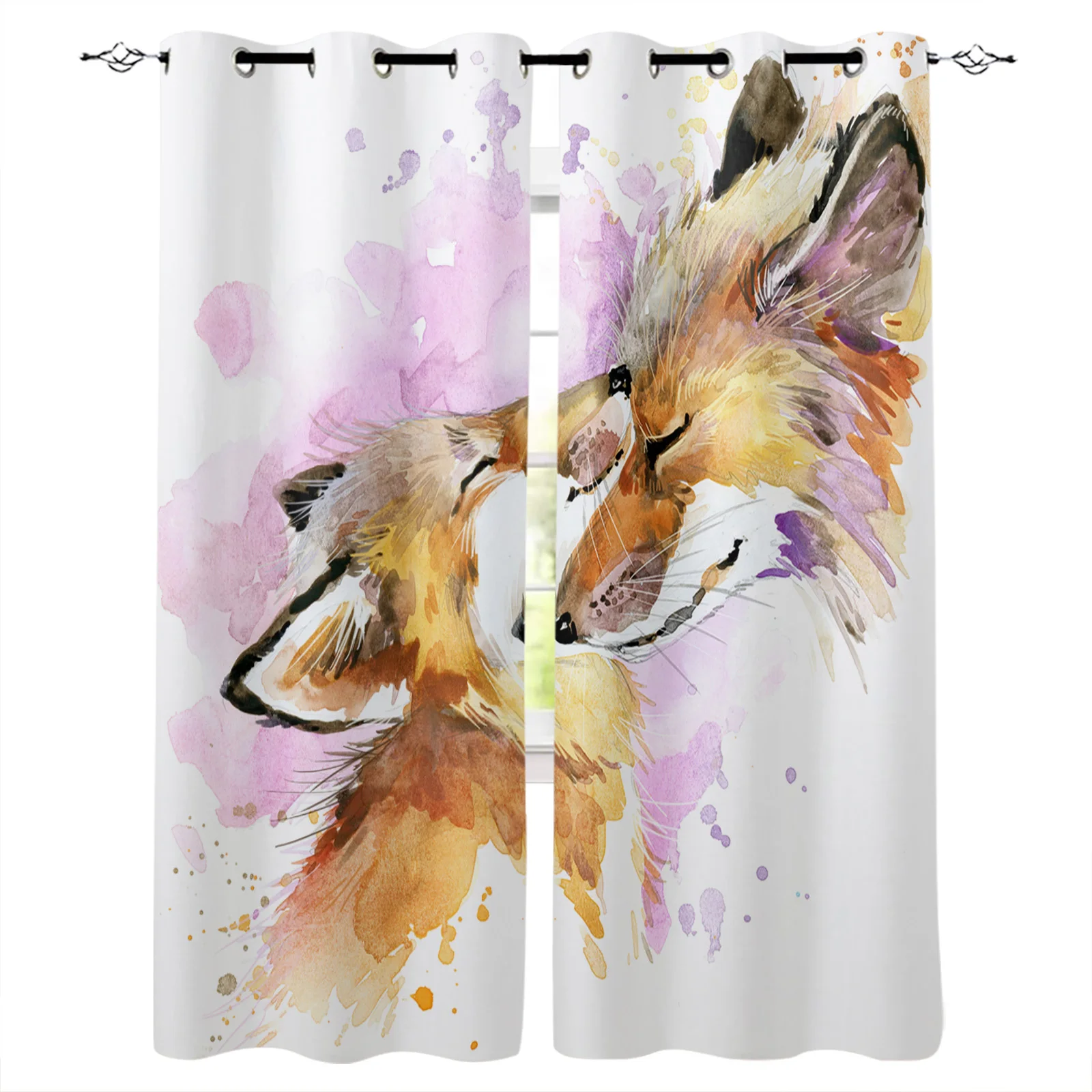 Watercolor Fox Father Love Blackout Curtains Window Curtains For Bedroom Living Room Decor Window Treatments