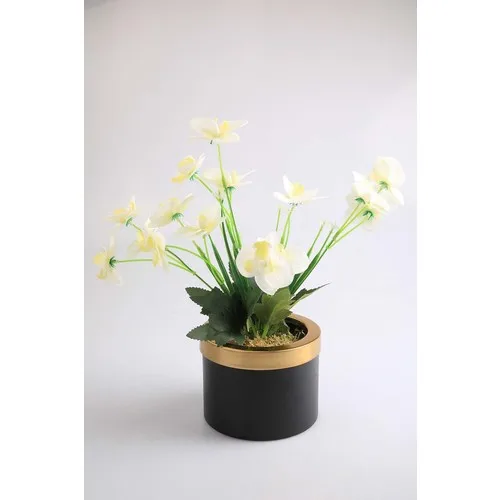 Kibrithane Flower Artificial Flower Metal Flower Pot Mini White Fabric Orchid KC00200794