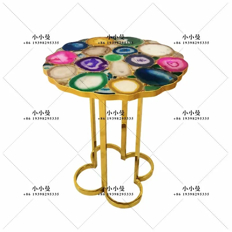 Factory Direct Agate Top Stainless Steel Coffee Table Modern Corner Side Table for Villa Living Room Customizable Furniture