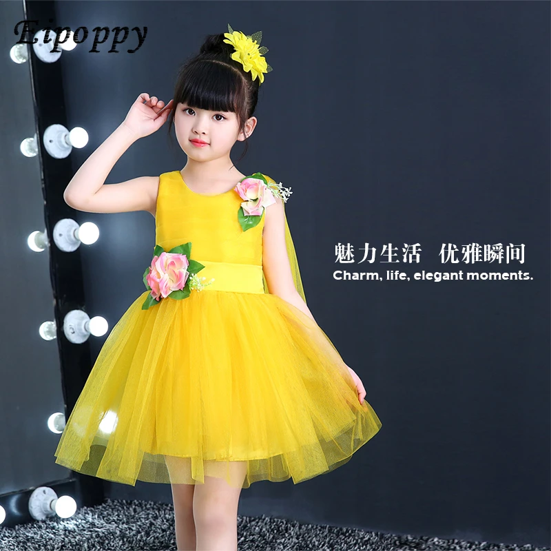 Vestido de princesa para el Día de los niños, tutú, vestido de niña de flores, vestido de espectáculo de Coro, falda, Ropa de baile de verano, nuevo