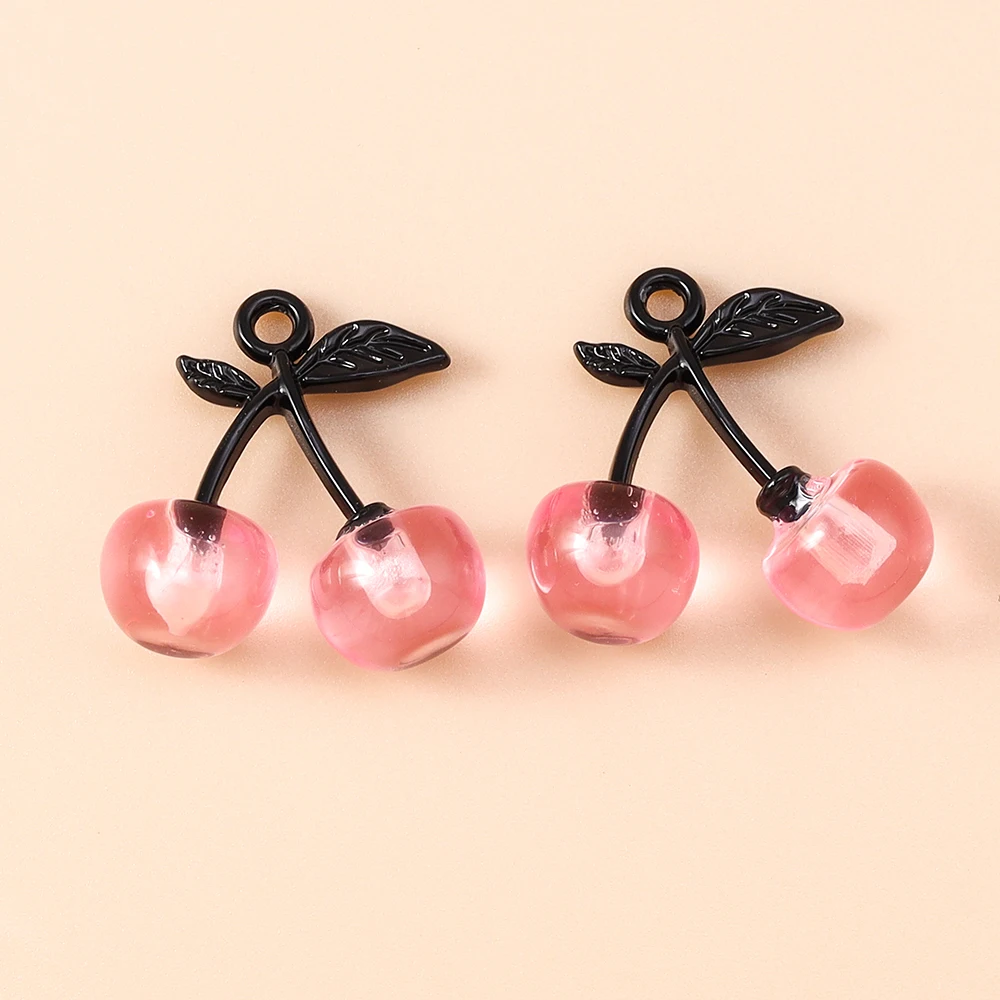 Leslie 5 Stück neue hübsche Kristall-Kirsch-Charms für die Herstellung handgefertigter DIY süßer Kirsch-Anhänger Schmuck Halskette Ohrringe Zubehör – Detail 6