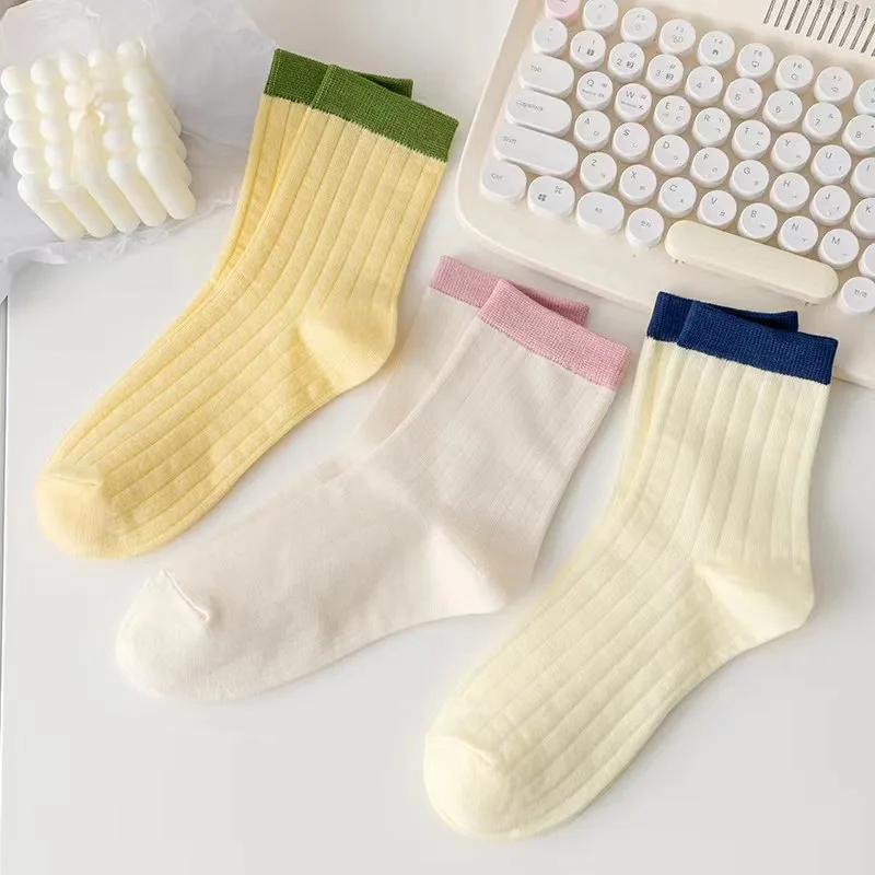 Sweet Style Dopamine Color-Block Striped Socks for Women Summer Thin Rainbow Student SocksinsMid-Calf Socks Casual Socks