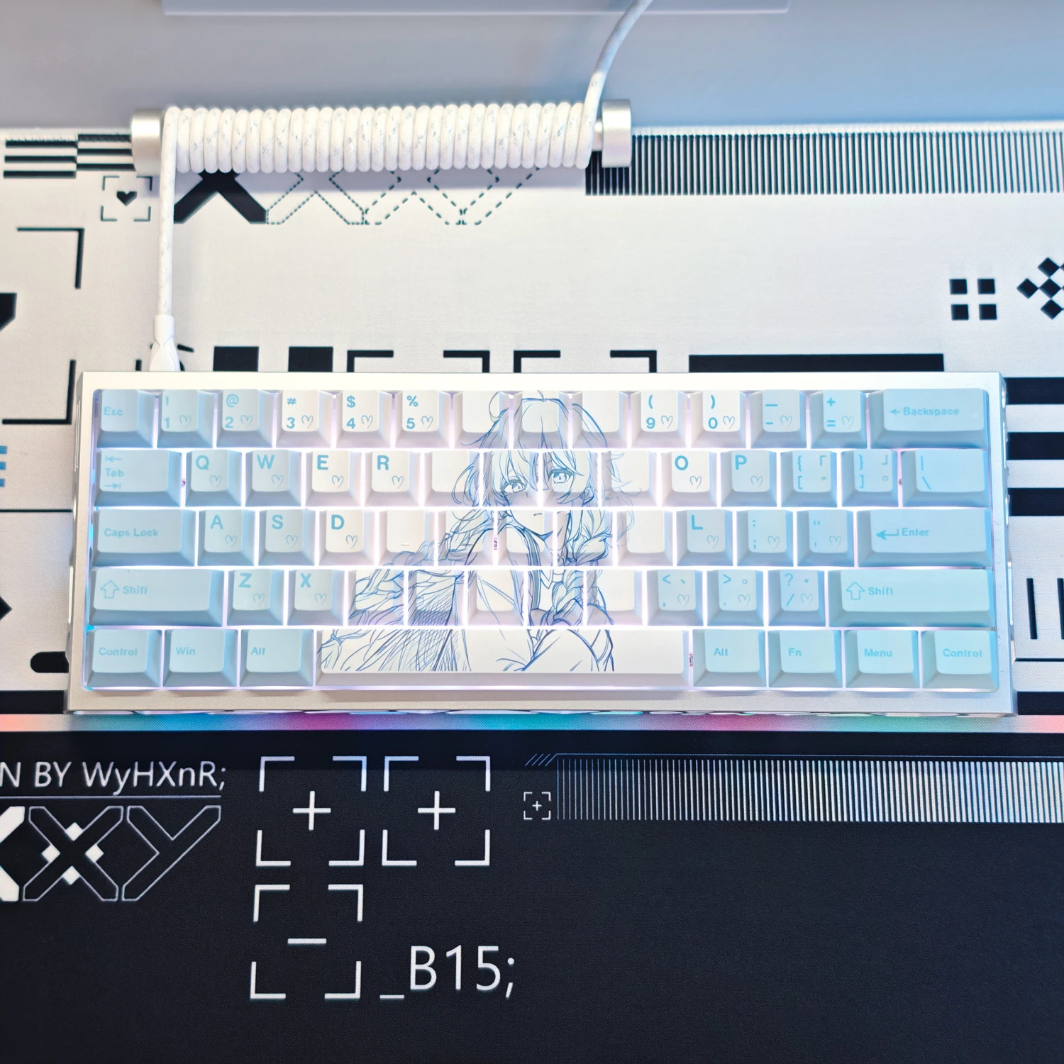 

Cute Roxy Migurdia Keycaps Anime 74 Keys Game Chreey PBT Transparent Key Caps for Made68 Mad68 Wooting 60 Mechanical Keyboard