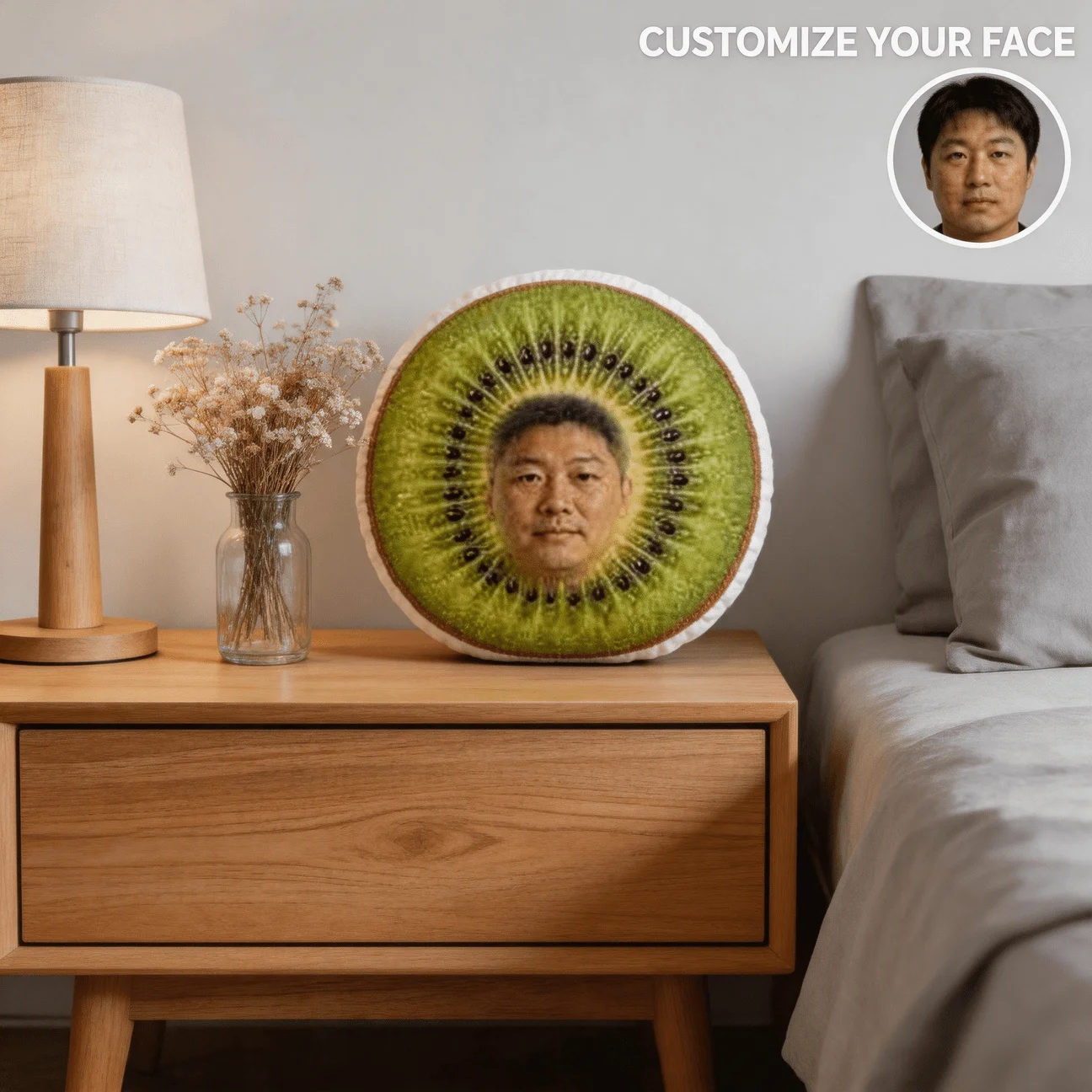 Custom Personalized Photo Face Pillow, Kiwi Fruit Shaped Decorative Cushion, 60CM Large Size Accent Pillow for Sofa And Bedroom,