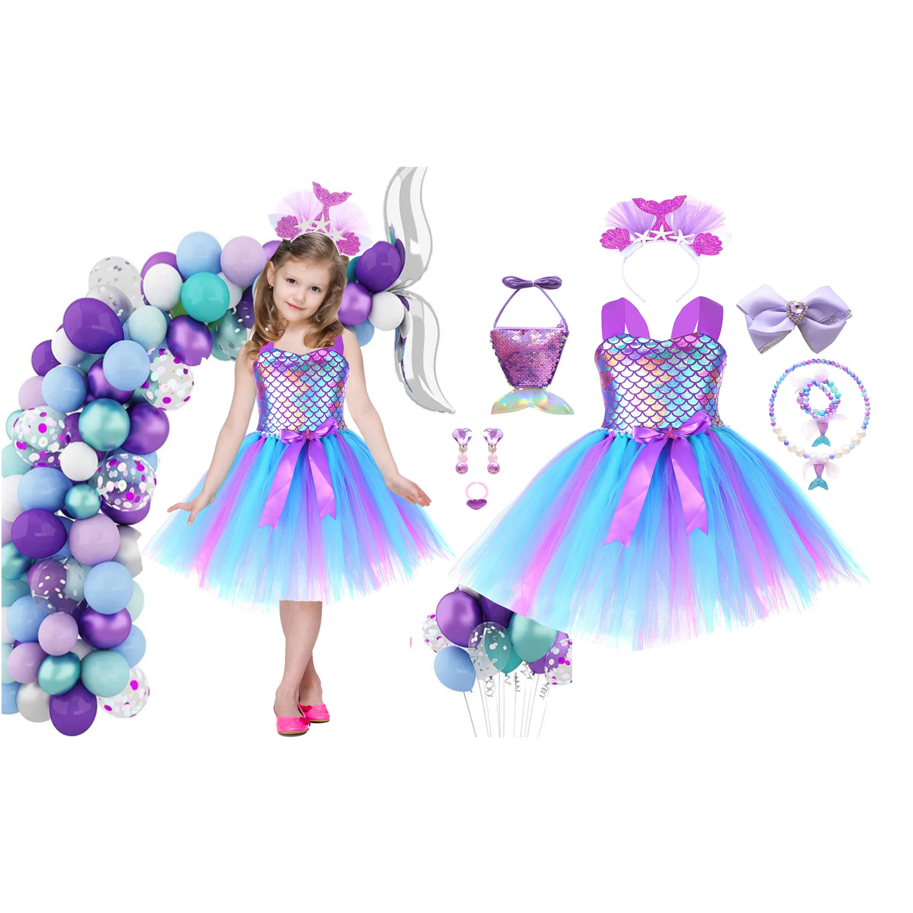 

Shiny Toddler Little Girls Movie Princess Mermaid Ariel Cosplay Halloween Dress Birthday Party Easter Dress
