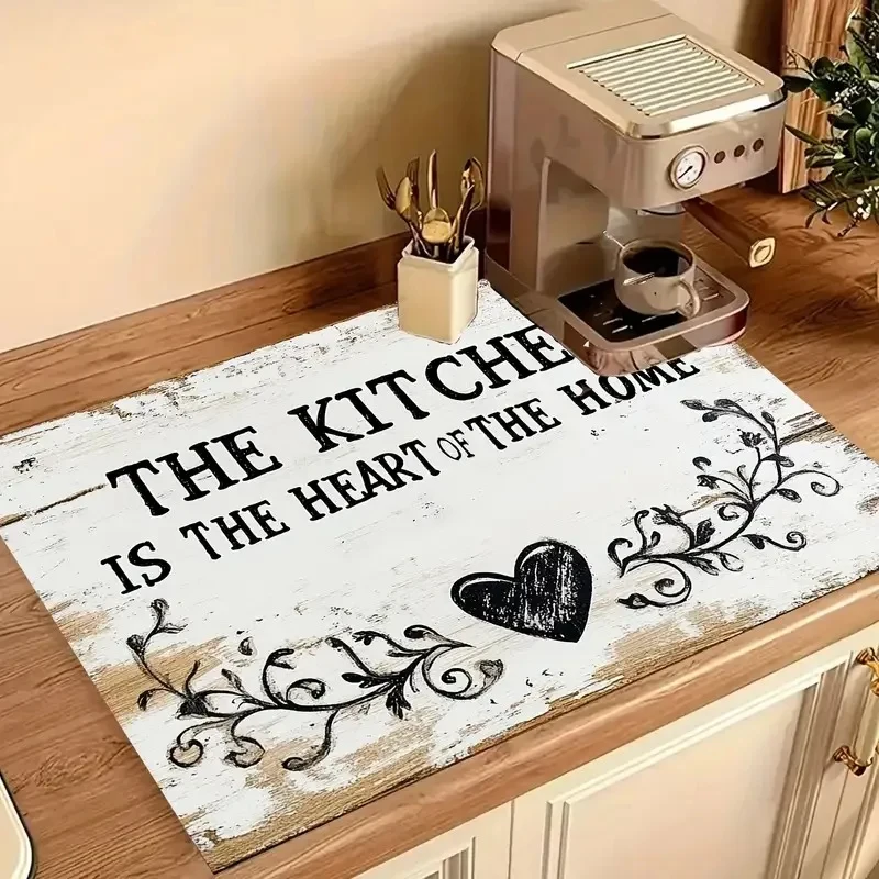 

Retro Coffee Maker Drying Mat Non Slip Quick Dry Absorbent Placemat Washable Kitchen Dish Drying Pad