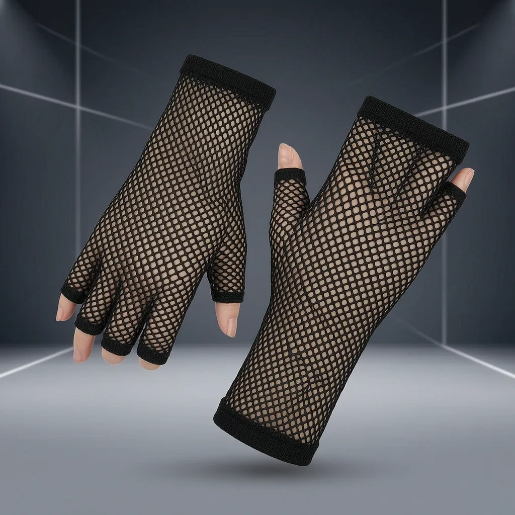 Fingerless Mesh Gloves Harajuku Punk Hollow Out Fishing Net For Cosplay Halloween Stage Performance