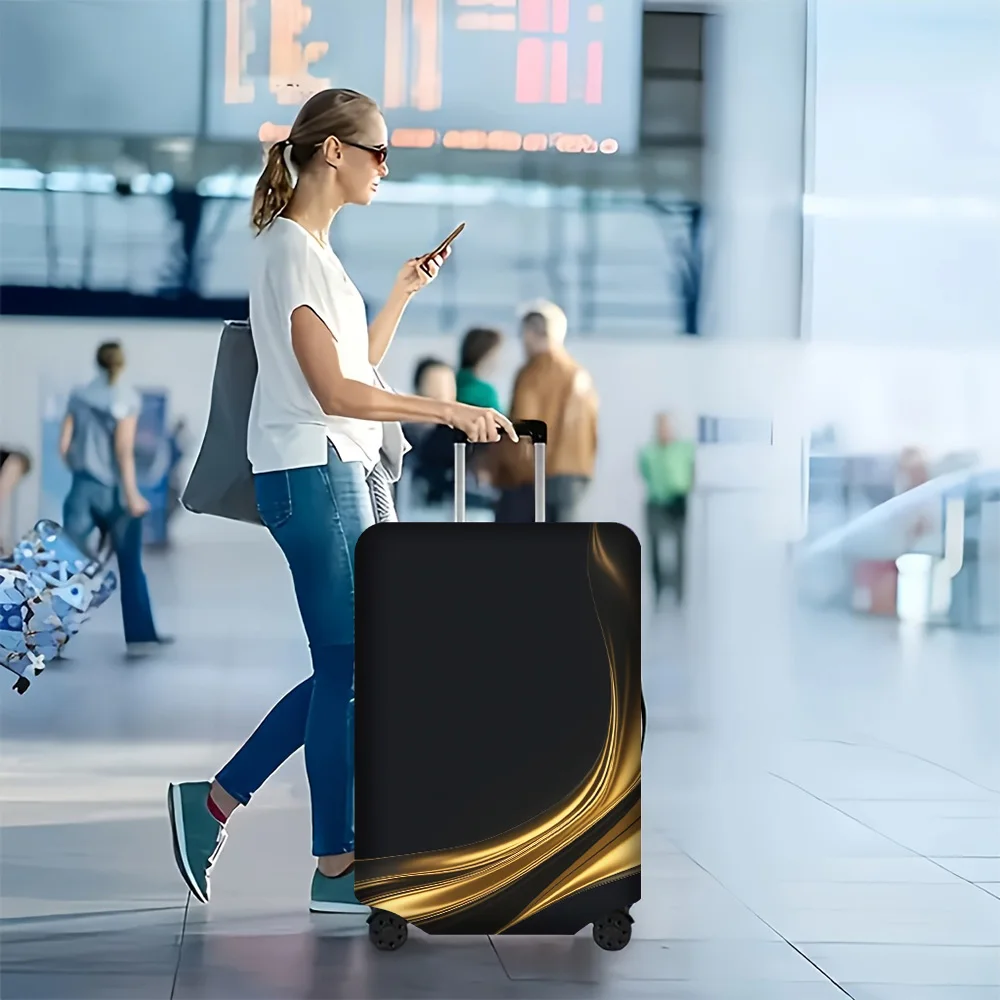 

1 piece abstract gold ribbon luggage cover for luggage sizes 18 – 32 inches; stylish protective travel accessory in sleek met