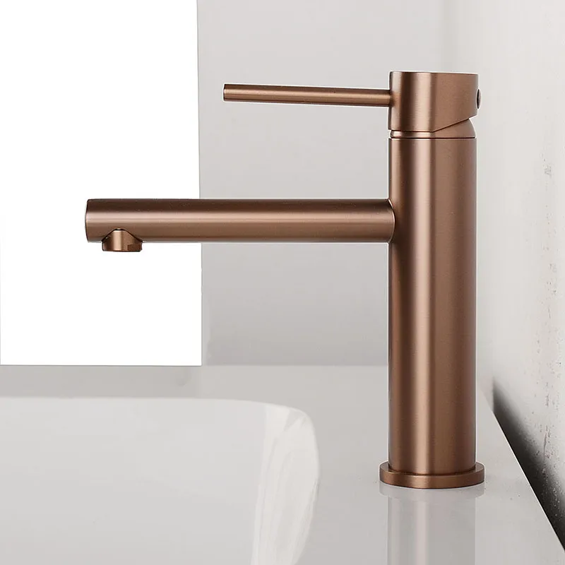 Brushed Rose Gold Bathroom Sink Faucet Deck Mounted Single Hole & Handle Cold And Hot Water Mixer Tap Brushed Gold