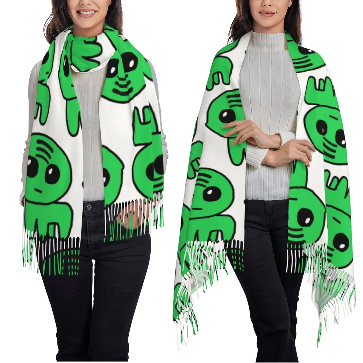 TBH التوحد مخلوق ميمي Yippee وشاح شرابة الأوشحة للنساء شالات دافئة ناعمة ويلتف كبير الخريف الشتاء شال التفاف