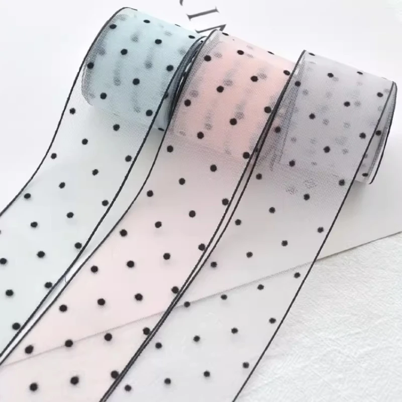 5 متر/وحدة 25 مللي متر/38 مللي متر نقطة سوداء الأورجانزا شريطة من الدانتيل Craft بها بنفسك الحرفية لتعبئة القوس الملابس الخياطة ملحق عيد الميلاد الشيفون الشريط