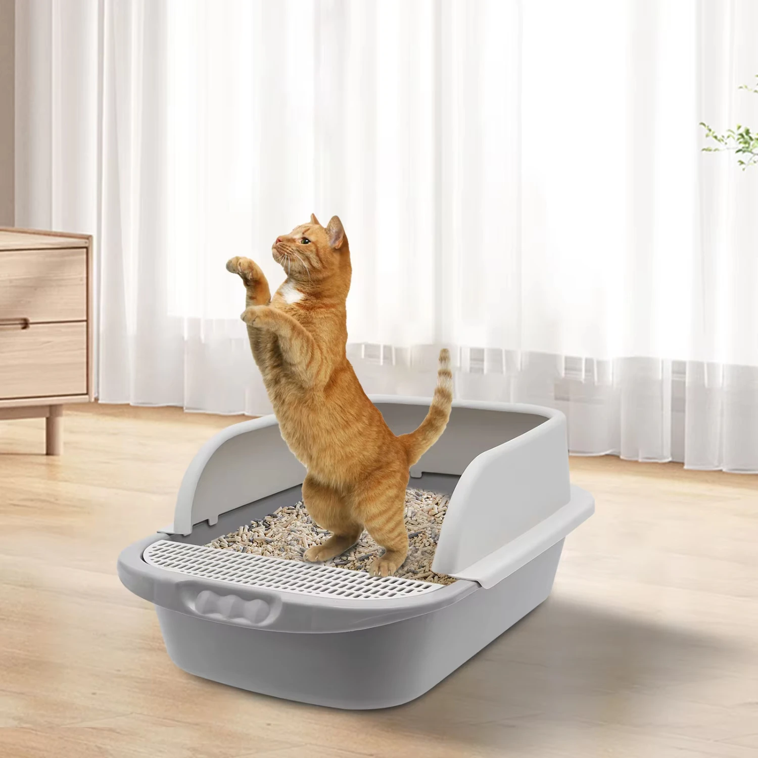 

Small Cat Litter Box Grey Anti-splashing Semi-closed Cats Toilet