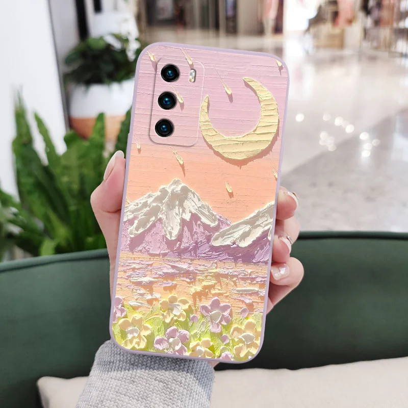 Oil Flowers Phone Case For Huawei P40 P50 P30 P20 Pro Lite Nova 5t Y7A Mate 40 30 20 Pro Lite Liquid Silicone Cover