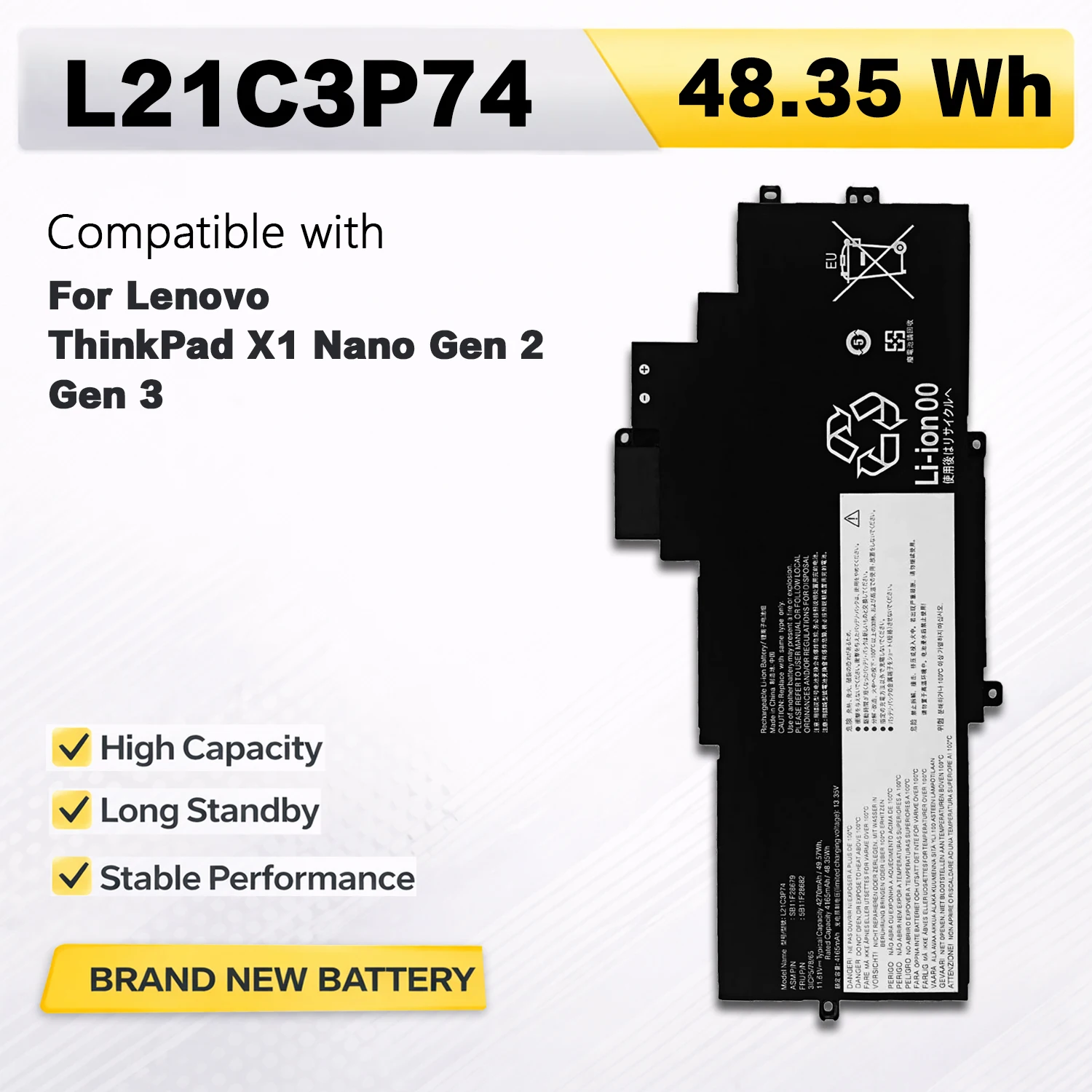 PowerHub L21C3P74 Battery 48.35Wh 11.61V For Lenovo ThinkPad X1 Nano Gen 2 Gen 3 L21M3P74 L21L3P74 L21D3P74 L21D3P70 SB11F28677