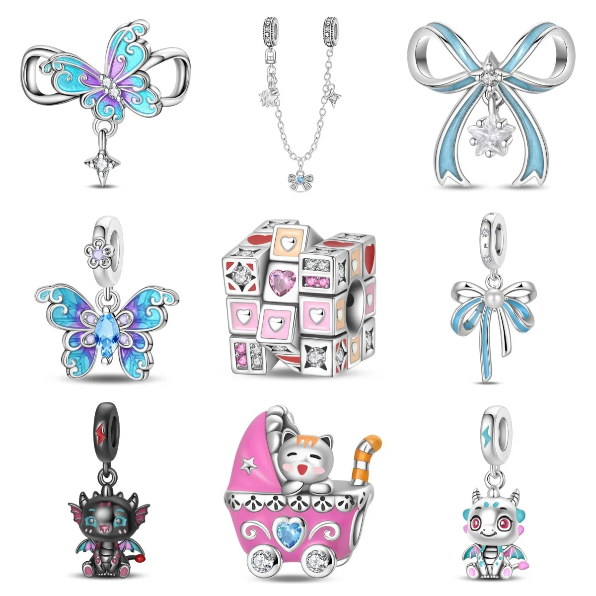 

Original 925 Silver Plated Charm Cube Charm Bead DIY Jewelry Fit Bracelet Pendant Diy Woman Jewelry Dropshipping Wholesale