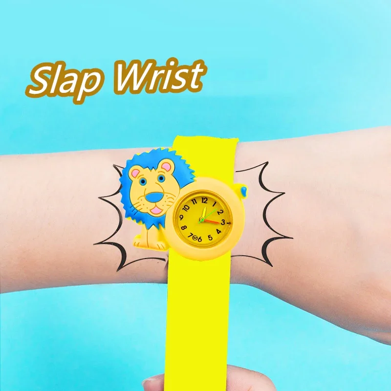 Cartoon Lion Children Watches 2-14 Years Old Baby Study Time Toy Slap Bracelet Kids Watches for Boys Girls Birthday Gift