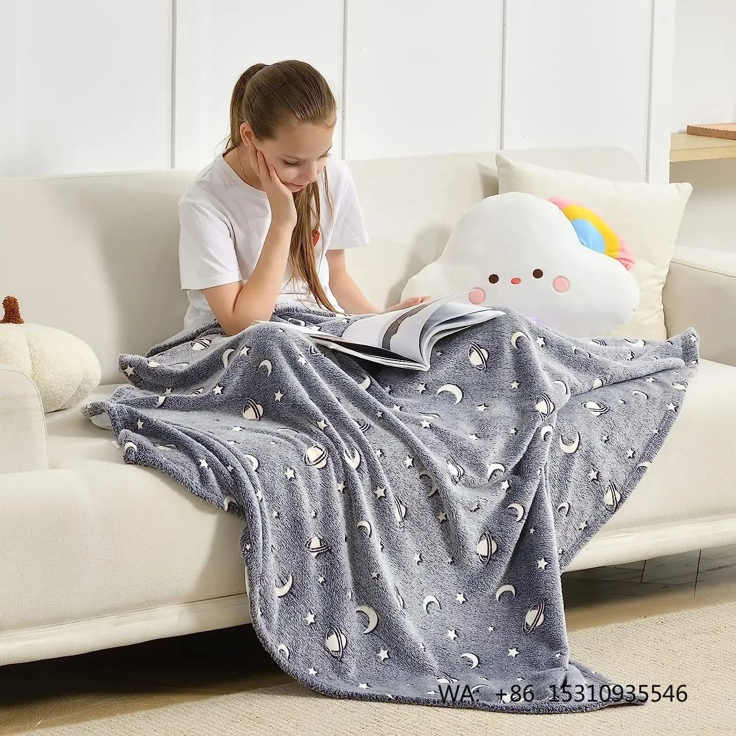 Luminous Flannel Blanket Star and Moon Print on Demand Glow in the Dark Blanket