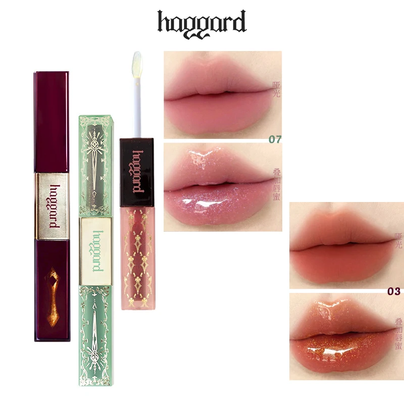 

Блеск для губ Haggard с двойной головкой 2-в-1, матовая отделка, увлажняющий, универсальный, долговечный, высокопигментированный, увлажняющий макияж