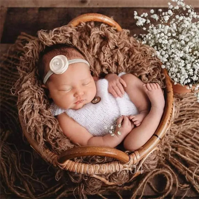 Newborn Photography Props Baby Bed Retro Rattan Round Basket Chair Bebe Photo Accesor Recien Baby Girl Boy Posing Bed Background