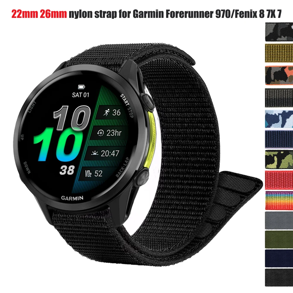 22mm 26mm Nylon Loop Strap For Garmin Forerunner 970 965 955 Watch Band Fenix E 8 47mm 51mm/Tactix 7 Pro Braided Bracelet Correa
