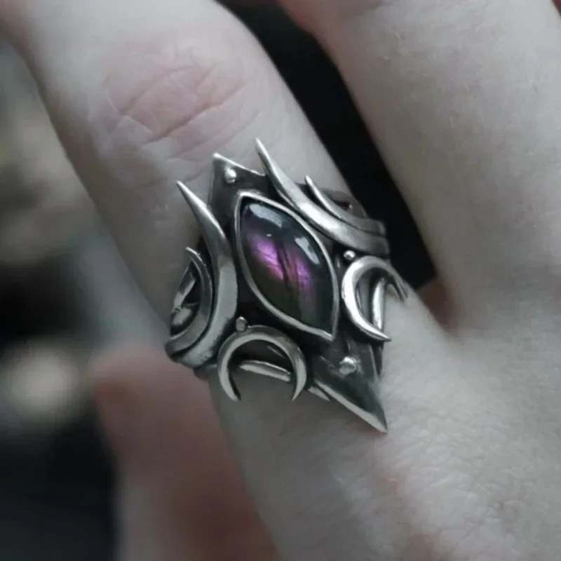 Exquisite Avant-garde Mecha Gothic Vintage Ring Trendy Index Finger Ring Unisex Geometric Minimalist Purple Zircon Ring Jewelry