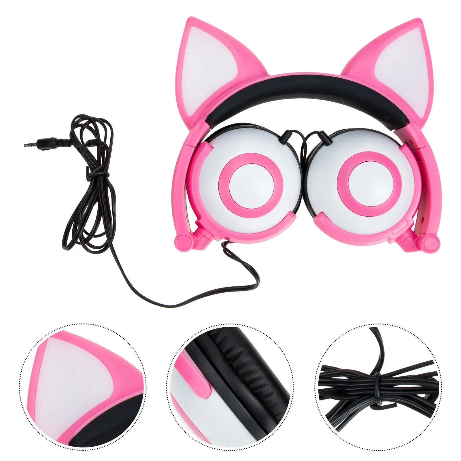 

Наушники с кошачьими ушками, светящиеся, регулируемые, удобные, с LED-подсветкой, для путешествий