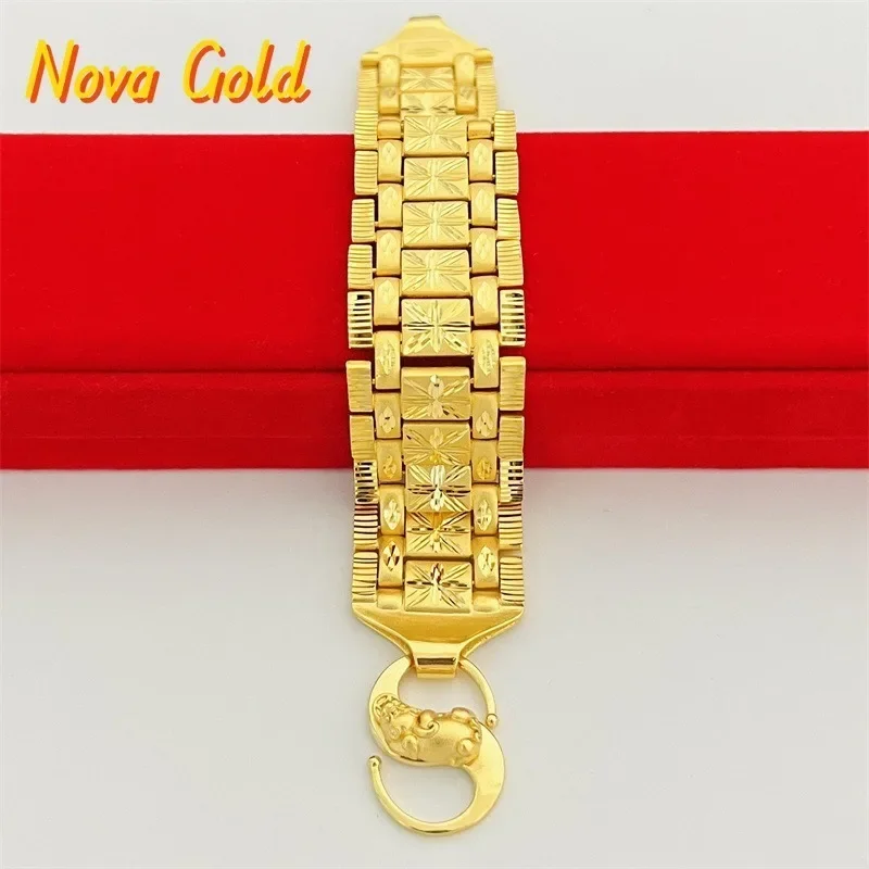 

Браслет NovaGlod 9999 из настоящего золота 24K, широкий, для мужчин и женщин, модный аксессуар для рук и одежды