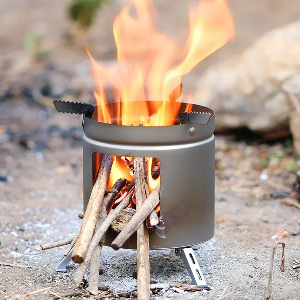 

Soverup Titanium Firewood Stove Outdoor Camping Picnic Backpacking Stove Cooking Stoves Single Layer Cup Type Camping Supplies