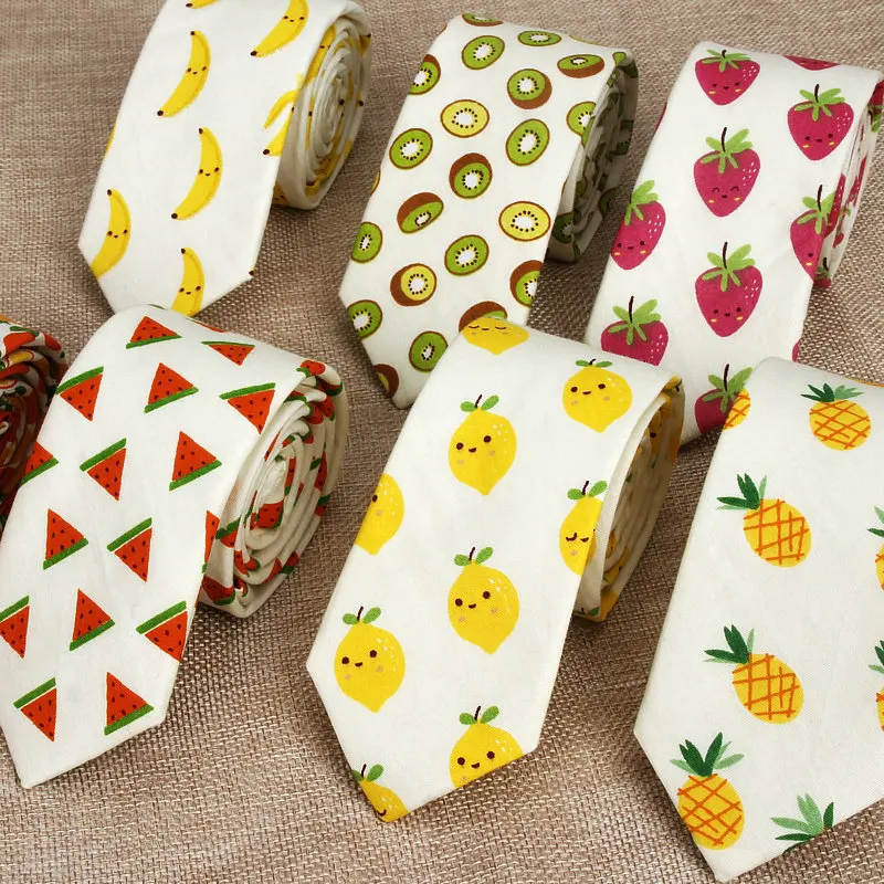 Cotton Men\'s Colourful Tie Banana Fruits Ties For Man Narrow Necktie Slim Skinny Cravate Narrow Thick Adults Women Neckties