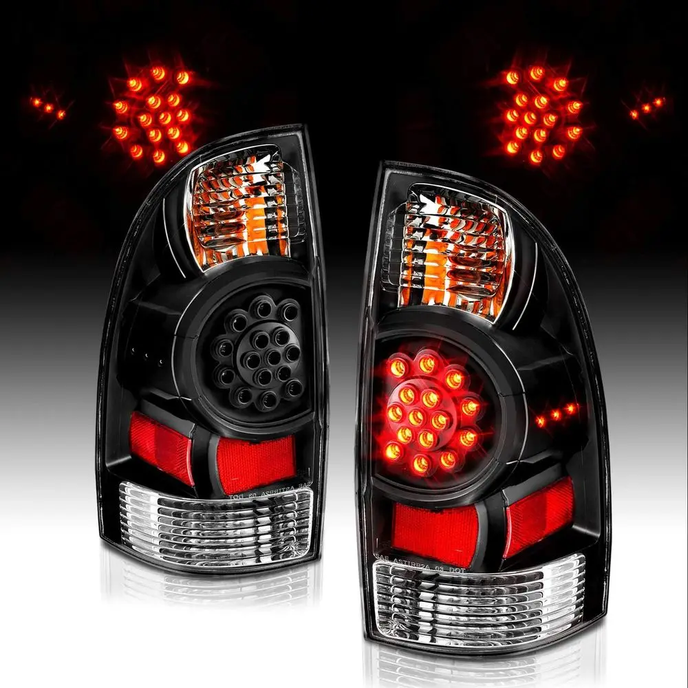 

for 2005-2015 Toyota Tacoma Black LED OE Style Rear Brake Lamp Replacement Taillights w/Bulbs Socket Set - Passenger and Driver