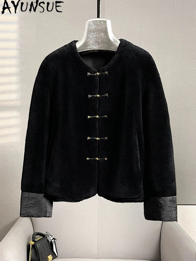AYUNSUE 100% Naturalna Kurtka z Futra Jagnięcego Damska 2025 Zima Krótka Kurtka Futrzana Damska Odzież Elegancka Nowość w Odzieży Wierzchniej Ropa Para Mujer