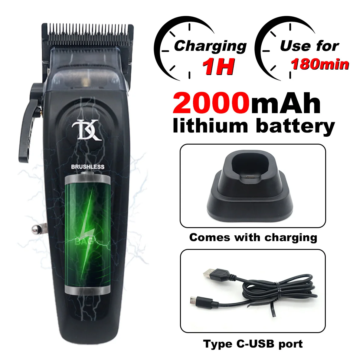 DKBAG DK-079 Professional Hair Clipper สําหรับผู้ชาย DLC ใบมีด 10W มอเตอร์ไร้แปรงโลหะเต็มรูปแบบพร้อมฐาน Charger ตัดผมเครื่อง