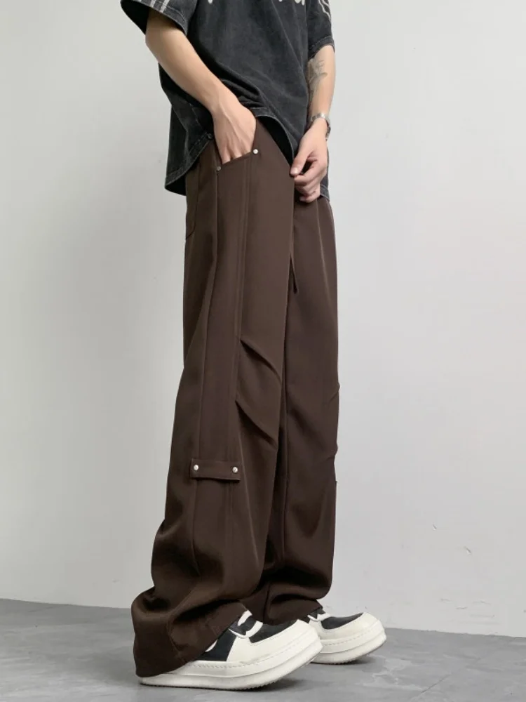 

Мужские летние тонкие повседневные брюки из ледяного шелка: свободные, прямые, дышащие, быстросохнущие, эластичные, для работы, модные, молодежные