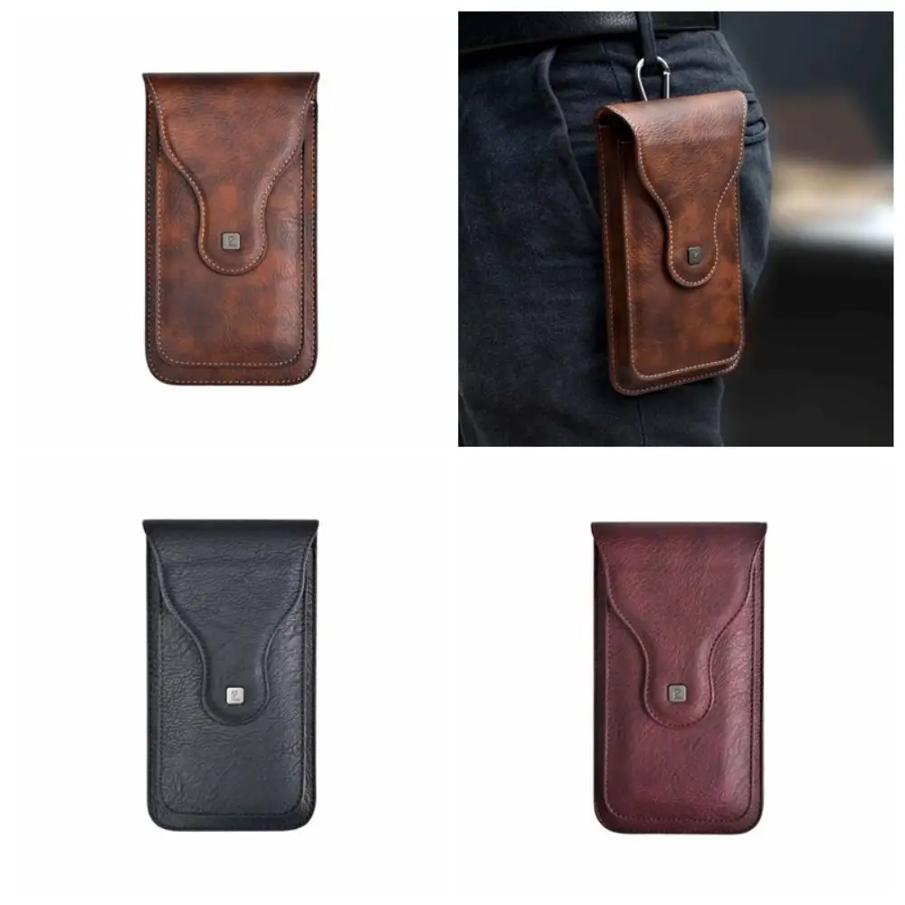 Sewn Pocket Crazy Horse Leather Wallet Anti-loss Key Ring Portable Short Purse Magnetic Classic PU Phone Waist Bag Shopping