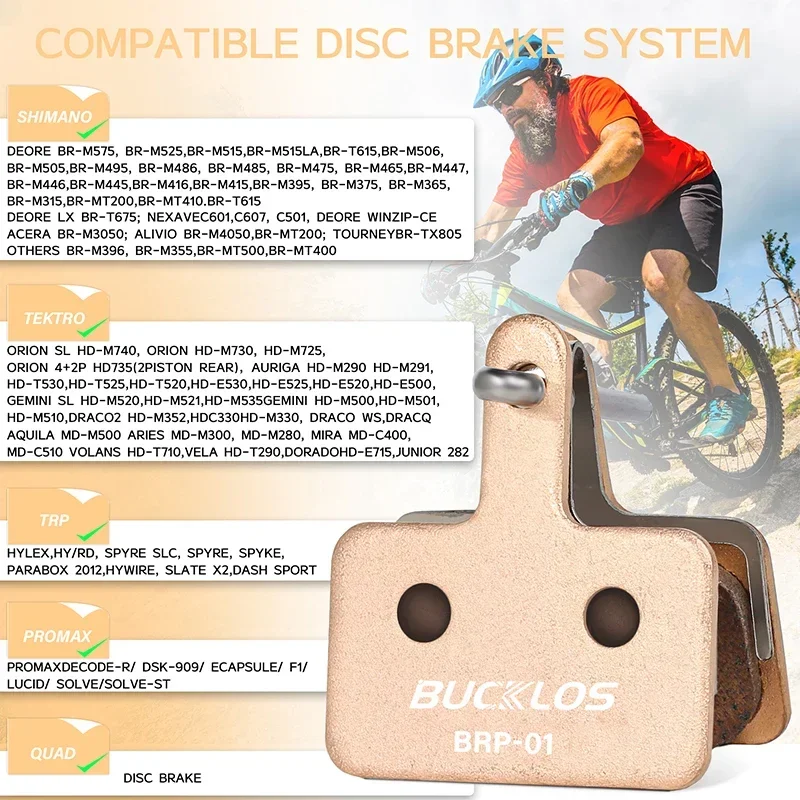 BUCKLOS Brake Pads Fit B01S B03S B05S Bicycle Sintered-Metal Disc Brake Pads for SHIMANO MT200 Durable MTB Road Bike Brake Pads