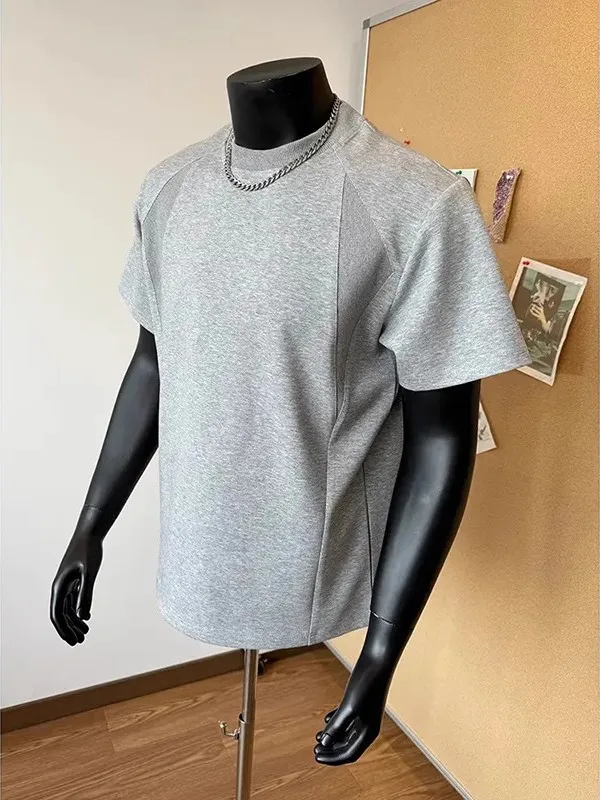 American Style Air Cotton Casual round Neck Short Sleeve Men's T-shirt Summer Trend Vintage Small Collar Thread Splice