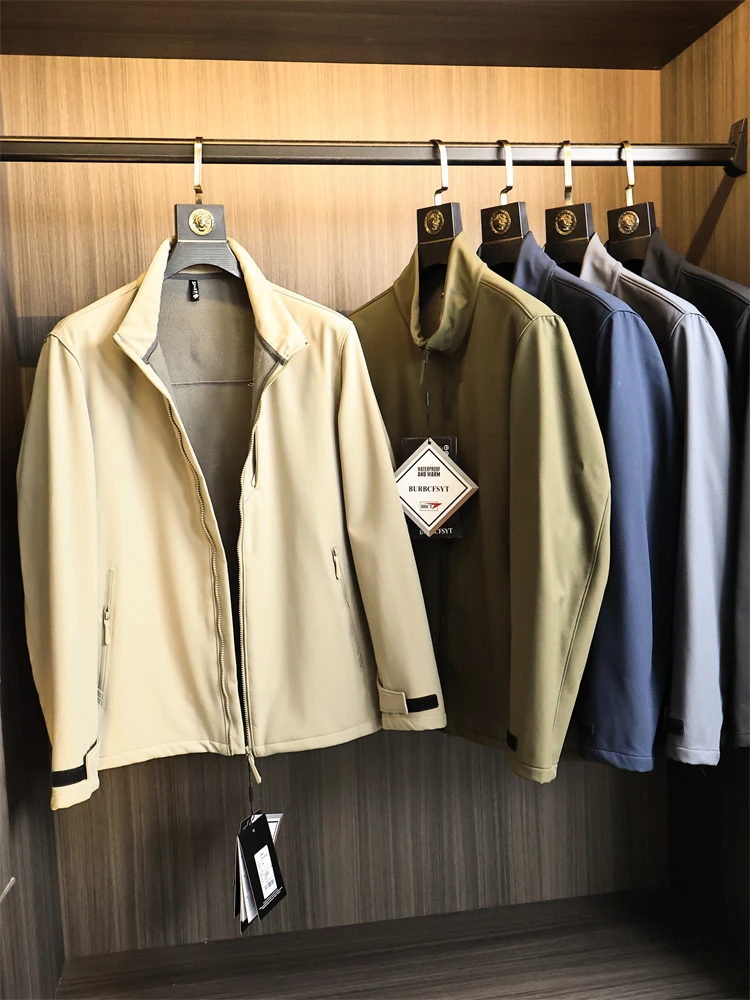 

Outdoor Profional Men's Soft ell Jaet Autumn Winter PC id Fce Windproof Waterproof Stand Collar ell Coat