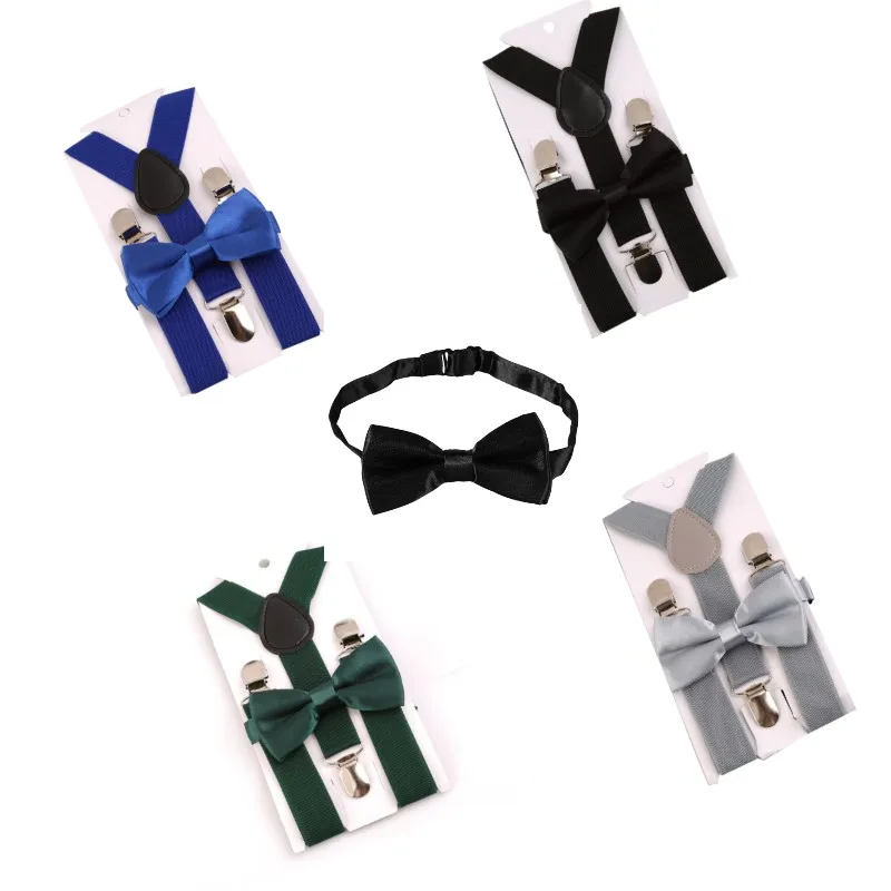 สีทึบเด็กเข็มขัด Bowtie ชุดเด็กทารกเด็กหญิง Suspenders Clip-on Y-Back Braces Bow Tie เด็กปรับ