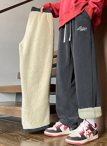 Winter-Herrenhose mit dickem Lammfleece-Futter, Größe M-7XL, Übergröße, locker geschnittene weite Hose mit elastischem Kordelzug in der Taille, warme Freizeit-Sport-Hose. – Detail 5
