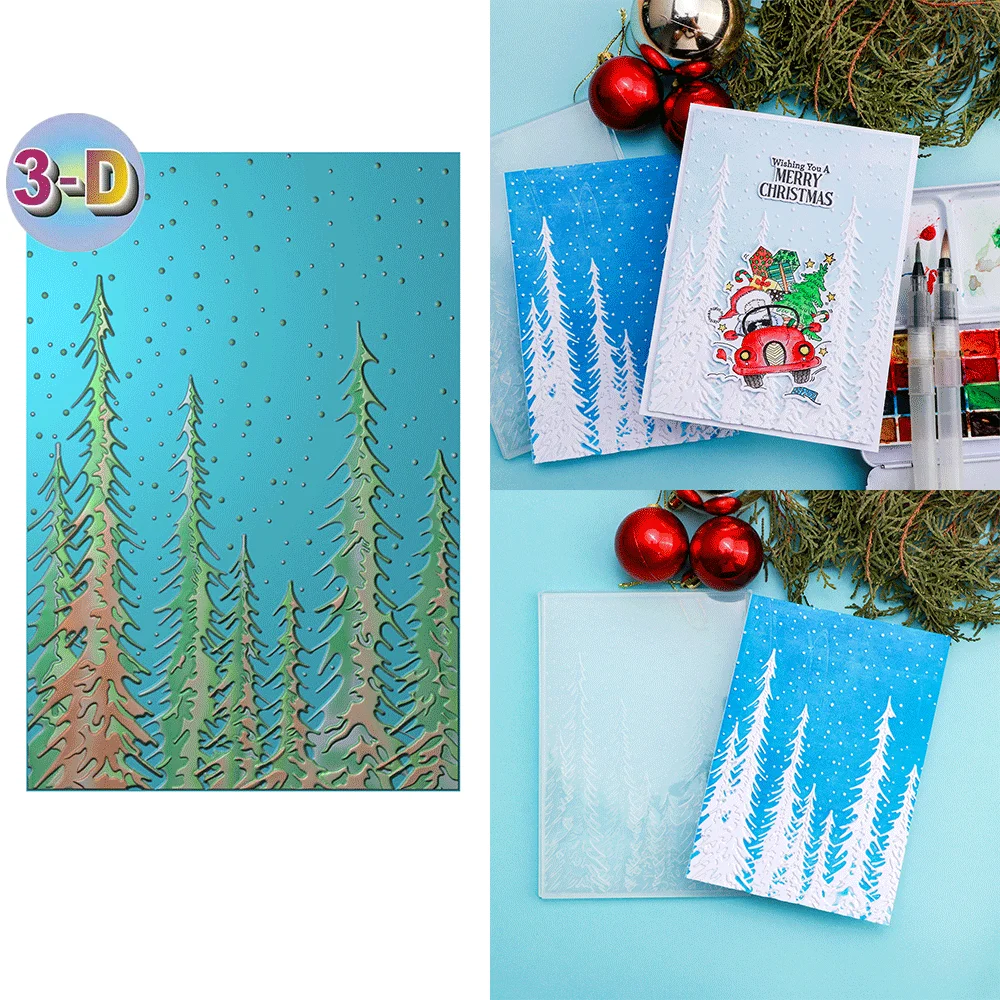 

Christmas Pine Tree Background Winter 3D Embossing Folder Texture Pattern Background DIY Scrapbook Decorative Card Crafts Making