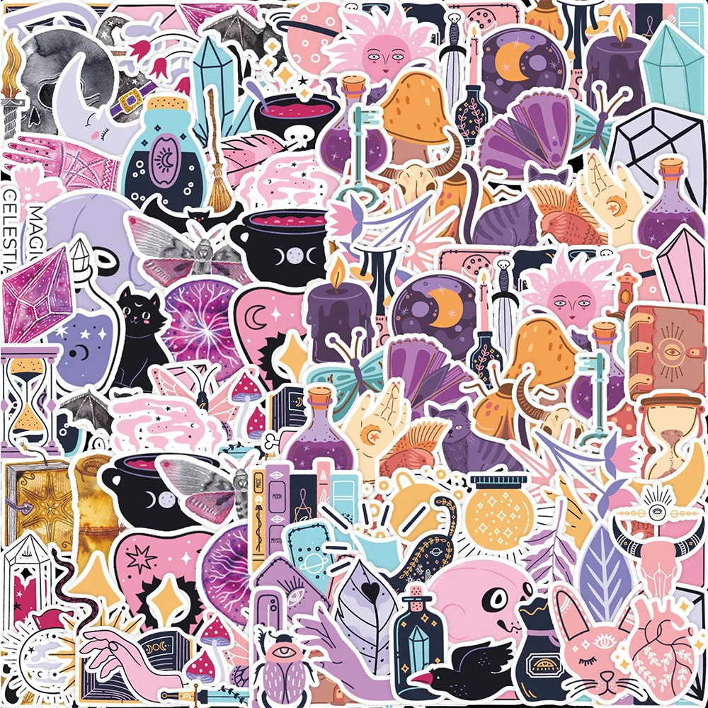 

10/30/50/100pcs Retro Bohemian Magic Witch Stickers Vintage Moon Sun Gothic Aesthetic Decals Notebook Luggage Phone Sticker Pack