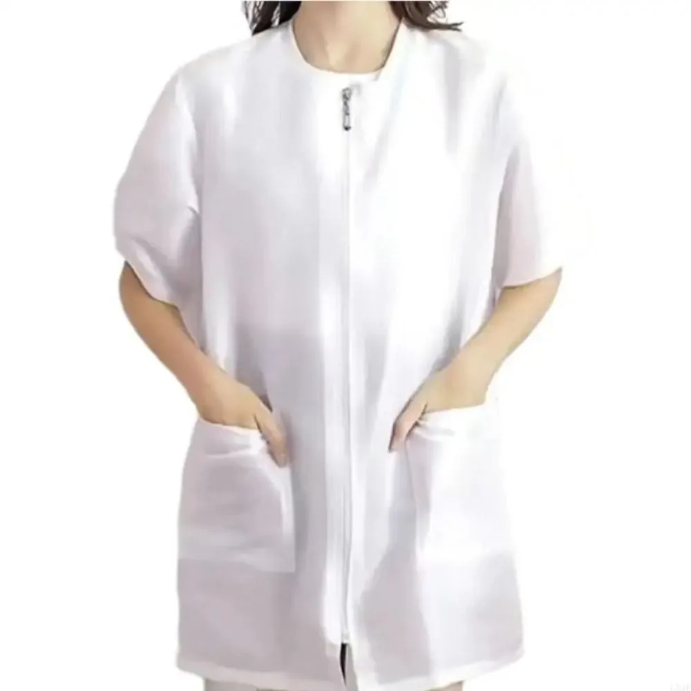 

Short/Long Sleeve Barber Shop Work Clothes Non-stick Hair Easy Zippered Hair Salon Uniforms Breathable Polyester