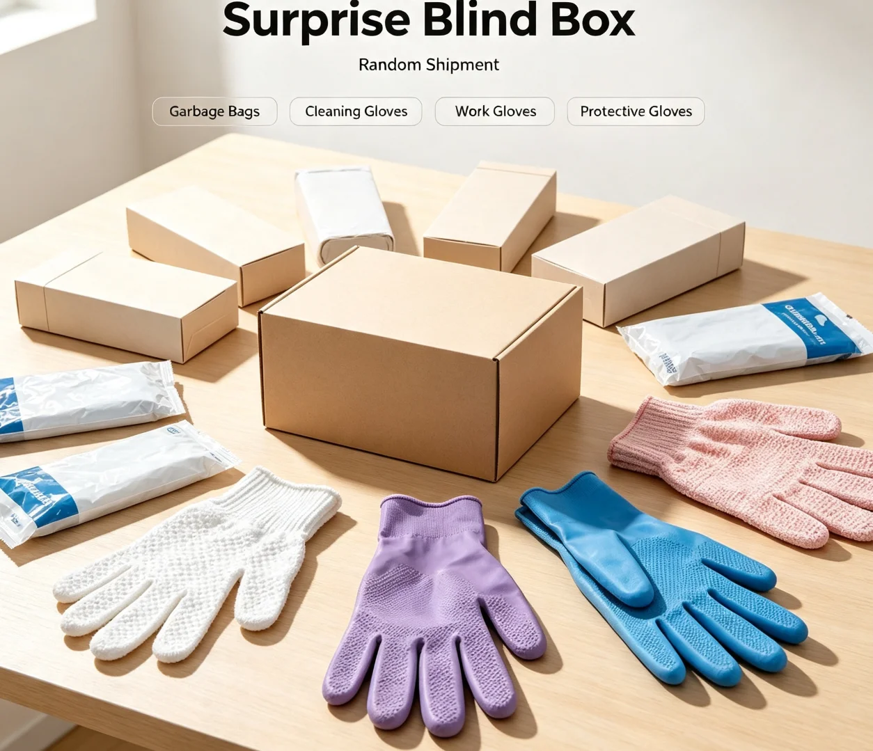 USA Popular Home Cleaning Supplies Blind Box, Random Single Item Kitchen Garbage Bags Or Cleaning Work Gloves Mystery Box