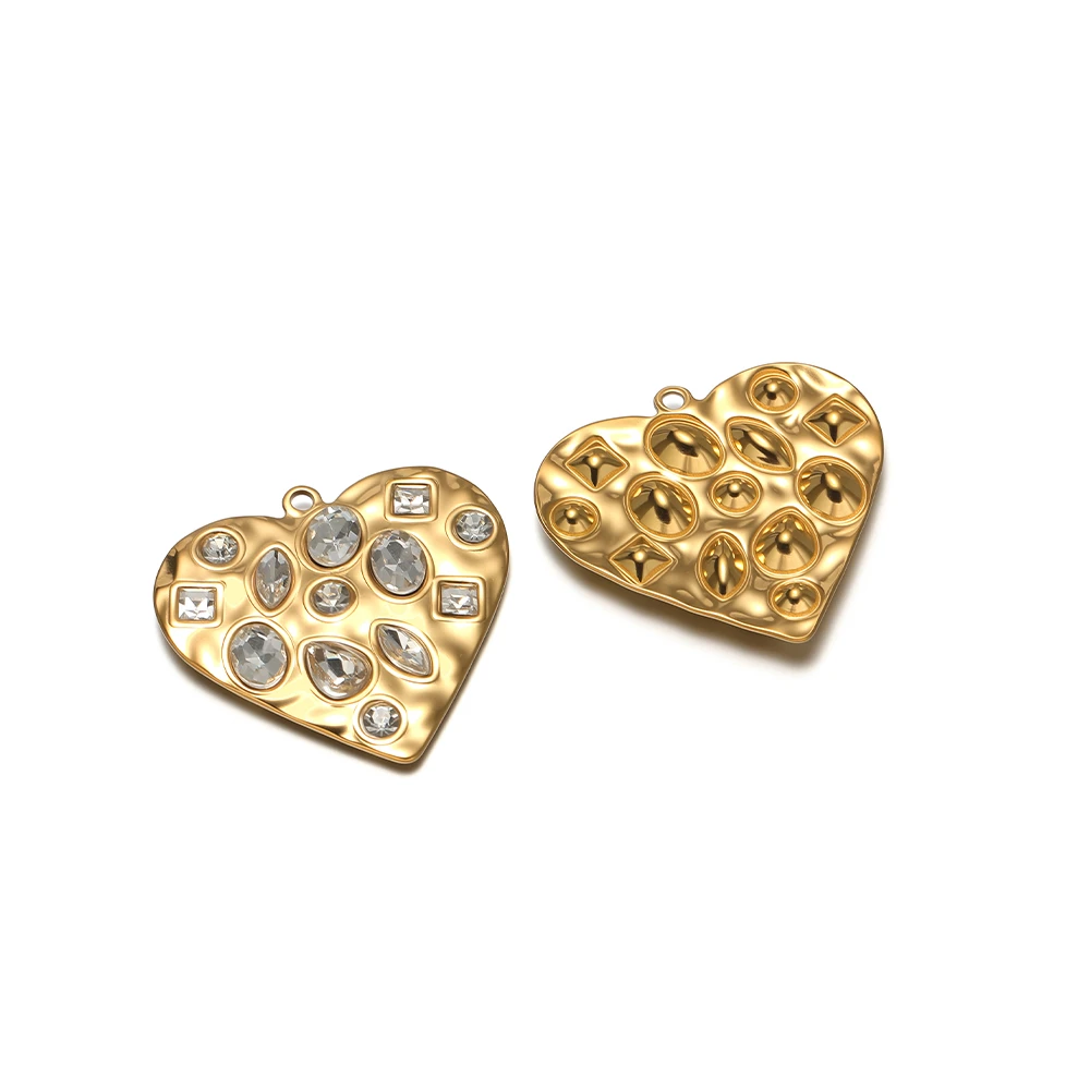 4Pcs 18K Gold Stainless Steel Heart Charms Rhinestone Pendants for DIY Jewelry Making Necklaces Findings Bracelets Accessories