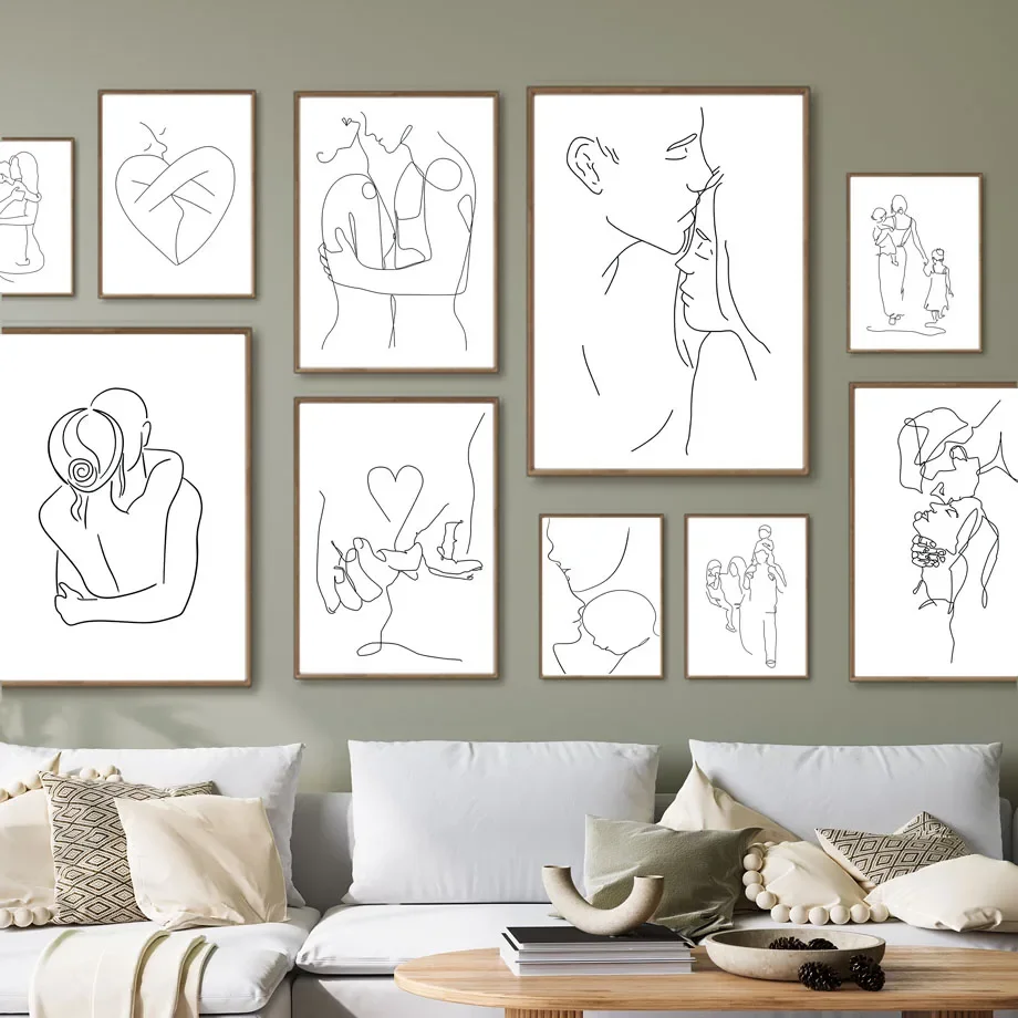 Family Quotes Poster Mom Dad Love Abstract Line Drawing Canvas Painting Son Daughter Wall Art Prints Pictures Living Room Decor