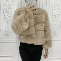 Womens Quality Fake Fox Rabbit Fur Coat Autumn Winter Thick Warm Faux Fur Outerwear Elegant Luxury Imitation Fox Fluffy Jacket